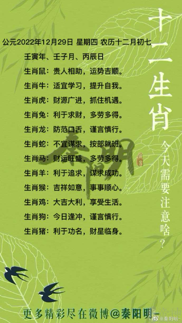 秦阳明每日生肖运势2022年12月29日