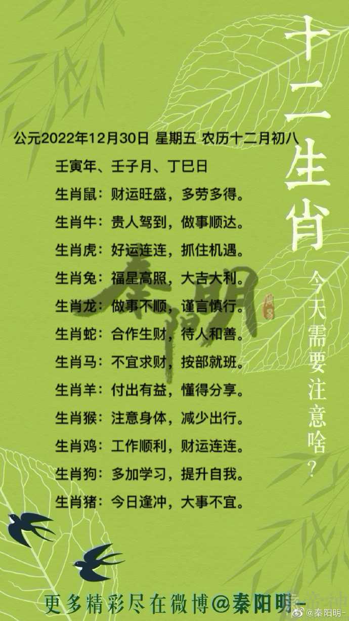秦阳明每日生肖运势2022年12月30日