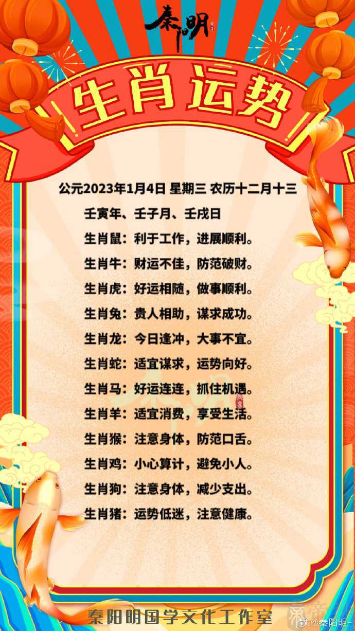 秦阳明每日生肖运势2023年1月4日