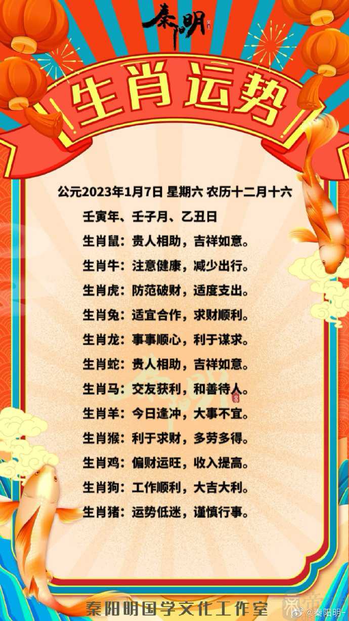 秦阳明每日生肖运势2023年1月7日