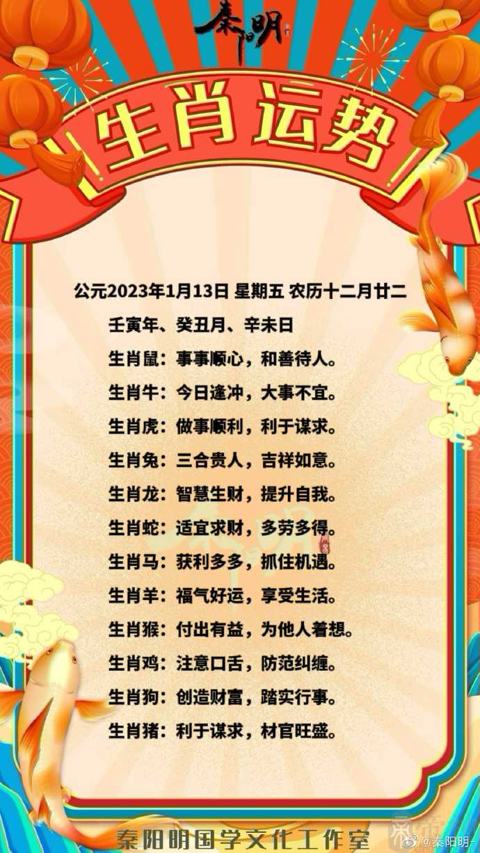 秦阳明每日生肖运势2023年1月13日
