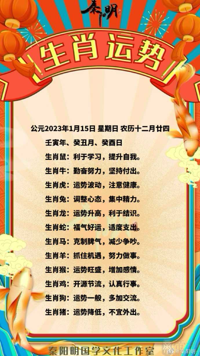秦阳明每日生肖运势2023年1月15日