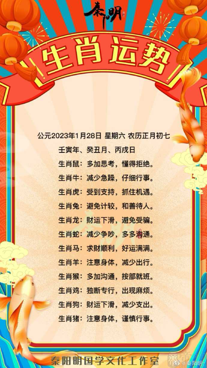 秦阳明每日生肖运势2023年1月28日