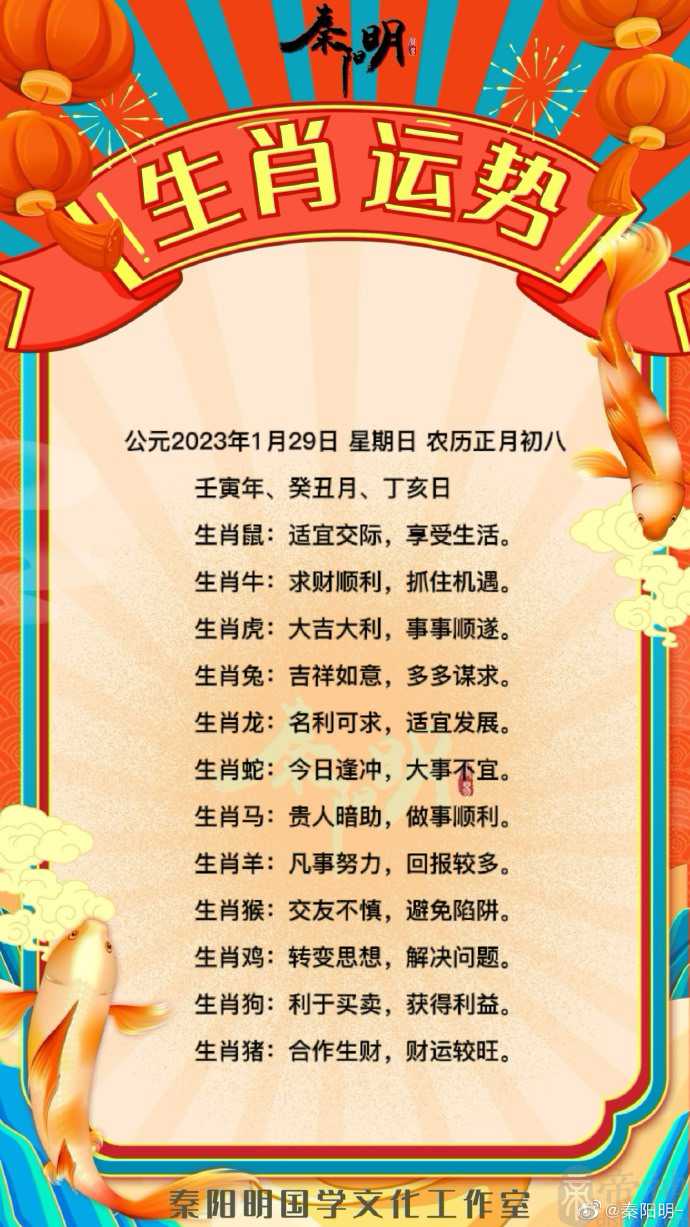 秦阳明每日生肖运势2023年1月29日